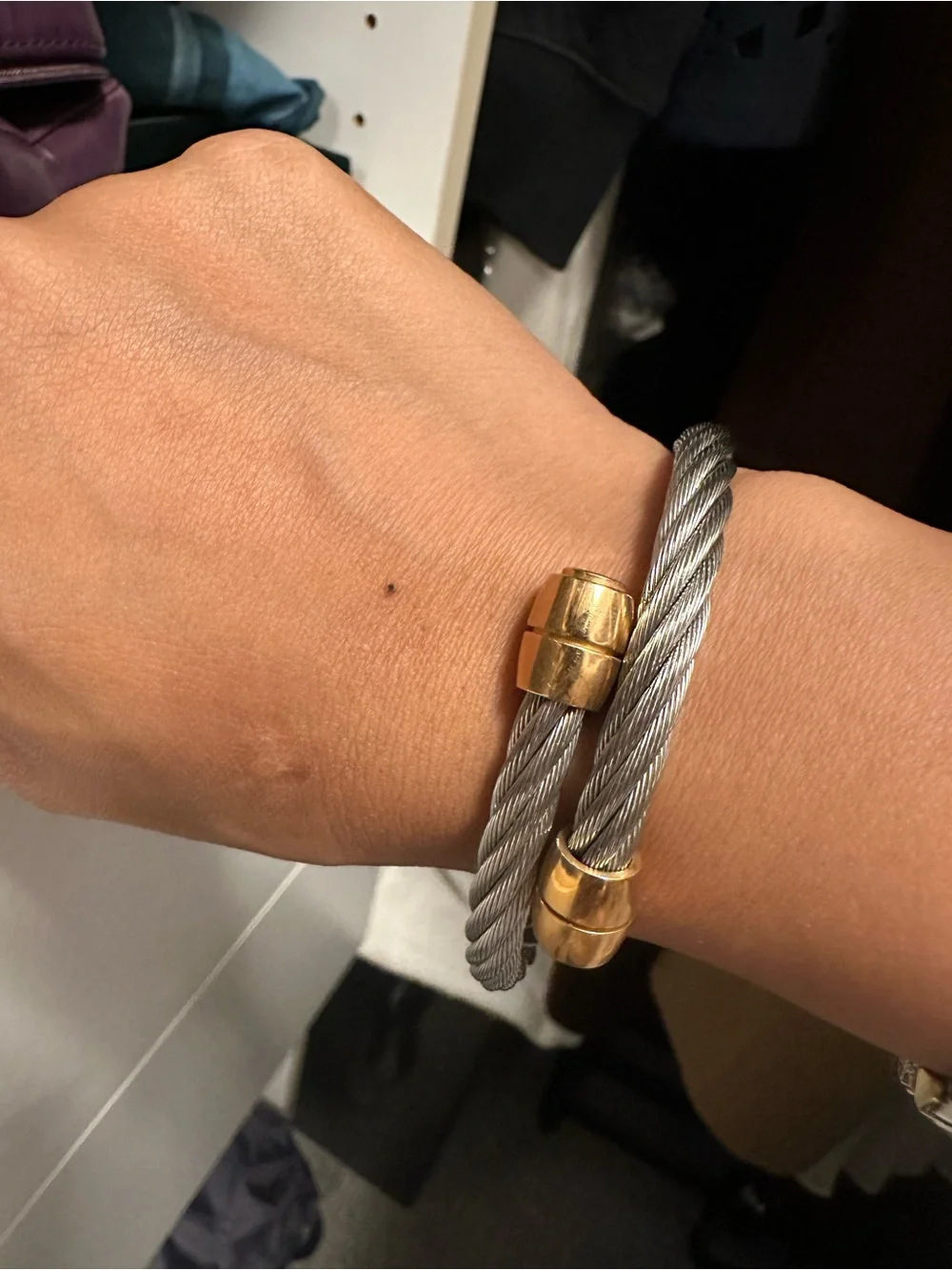 Charriol Celtic Two-Tone Cable Cuff Bracelet - Silver Cable with Gold End Caps